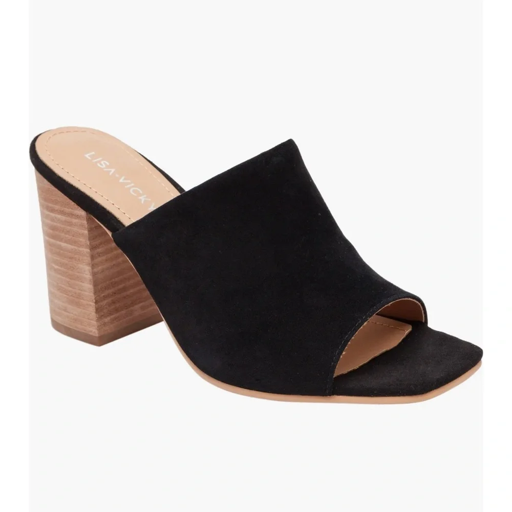 New in Box Nordstrom Block Heel Black Leather Mules size 7 - Picture 8 of 9